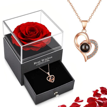 Collier Projection d'amour avec Coffret Rose Éternelle