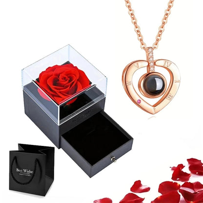 Collier Projection d'amour avec Coffret Rose Éternelle