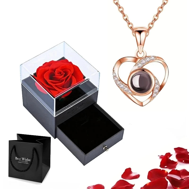 Collier Projection d'amour avec Coffret Rose Éternelle