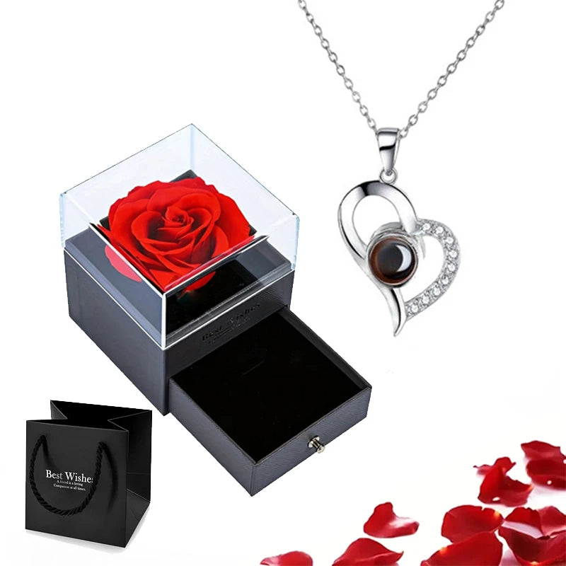 Collier Projection d'amour avec Coffret Rose Éternelle