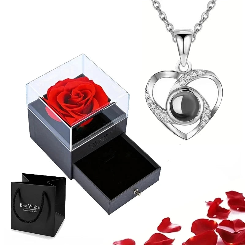 Collier Projection d'amour avec Coffret Rose Éternelle